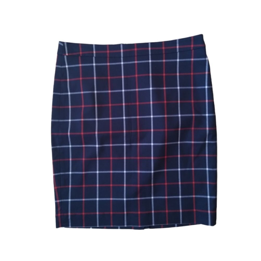 Tommy Hilfiger Navy Blue Red White Plaid Tartan Print Pencil Skirt Women's 10